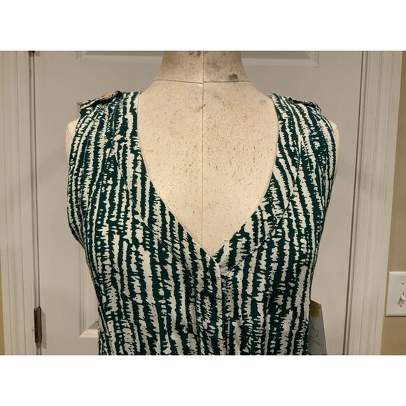 Ett Twa Anthropologie Dark Green & White Patterned V-Neck Romper, Size 0 (US) - Picture 2 of 8